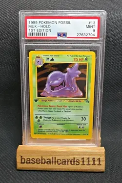 1999 POKEMON FOSSIL 1ST EDITION #13 MUK-HOLO PSA 9 P1 - Image 1