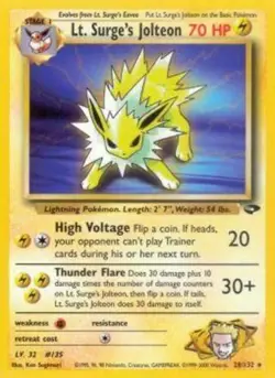 Lt. Surge's Jolteon - 28/132 - Rare - Unlimited Edition PL/MP, English Pokemon G - Image 1