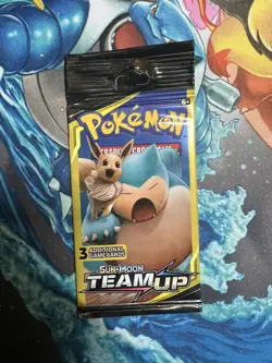 Pokemon TCG Sun & Moon Team Up Mini Long Booster Pack Snorlax Eevee Sealed 7.44G - Image 3