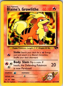 Blaine's Growlithe 062/132 Gym Challenge Pokemon NM Unlimited - Image 1