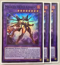 Yugioh! 3x Masked HERO Atomic MZMU-EN016 Super Rare 1st Ed NM - Image 1