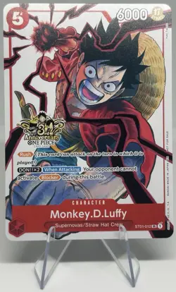One Piece CCG Monkey.D.Luffy 3rd Anniversary Stamp ST01-012-NM - Image 1