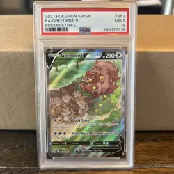 2021 Pokemon TCG Greedent V Fusion Strike Holo Full Art Ultra Rare #257 PSA 9 - Image 1