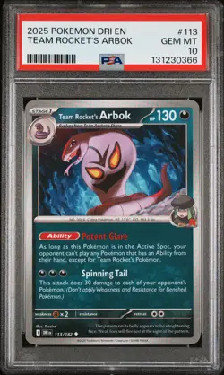 2025 POKEMON DRI EN-DESTINED RIVALS #113 TEAM ROCKET'S ARBOK PSA 10 POP 5 - Image 1