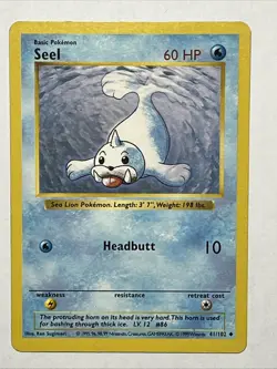Seel 41/102 Base Set SHADOWLESS LP 1999 Vintage WOTC Pokemon TCG Card - Image 2