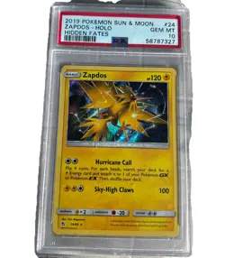 2019 Pokemon Sun & Moon Hidden Fates Zapdos Holo #24 PSA 10 - Image 1