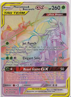 Pheromosa & Buzzwole GX (Secret) 215/214 Sm-Unbroken Bonds Holo Rainbow. Pokemon - Image 1