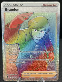 Pokemon TCG Brandon Silver Tempest 203/195 Rainbow Secret Rare NM-M - Image 1