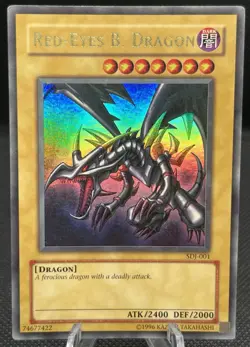 Vintage 1996 Yu-Gi-Oh! TCG Red Eyes Black Dragon SDJ-001 Holo Rare - Image 1
