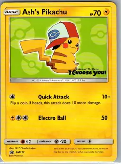 Ash's Pikachu SM112 Non Holo SM Promos - Pokemon Card - LP - Image 1