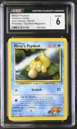 CGC 6 MISTY'S PSYDUCK 54 GYM HEROES W STAMP TOP DECK MAGAZINE POKEMON - Image 1