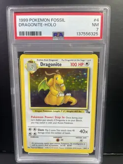 1999 POKEMON FOSSIL #4 DRAGONITE-HOLO PSA 7 - Image 2