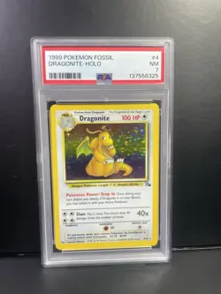1999 POKEMON FOSSIL #4 DRAGONITE-HOLO PSA 7 - Image 3