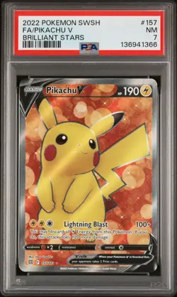 2022 Pokemon Sword & Shield Brilliant Stars #157 Pikachu V PSA 7 - Image 1