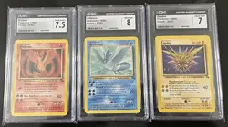 Legendary Birds Trio Zapdos CGC 7, Moltres CGC 7.5, Articuno CGC 8 Pokemon Cards - Image 1