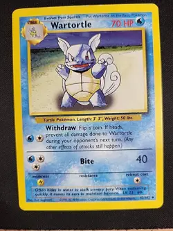 Wartortle 42/102 - BASE SET - VINTAGE WOTC Pokemon CARD - Unlimited - LP - Image 1