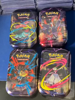4 Pokemon TCG Tin Sealed 2 Booster Packs Destined Rivals Mega Evolution - Image 1