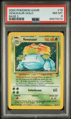 2000 Pokemon Venusaur Holo Base Set 2 PSA 8 - Image 1