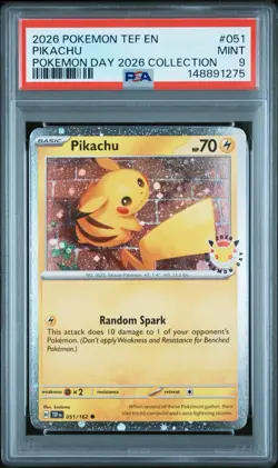 2026 Pokemon Day Pikachu 051/162 30th Anniversary Stamped Promo PSA 9 - Image 1