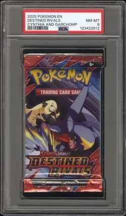 PSA Grade 8 NM-MT Pokemon Destined Rivals Booster Pack Cynthia and Garchomp - Image 1