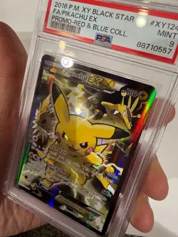 PSA 9 Pokemon Pikachu EX Promo XY Black Star XY124 Full Art Red & Blue 2016 - Image 4