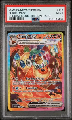 2025 POKEMON PRE EN-PRISMATIC EVOLUTIONS #146 FLAREON EX PSA 9 - Image 1