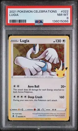 Pokemon TCG Lugia Celebrations Holo Rare Card 022/025 PSA 8 - Image 1