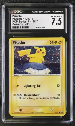 CGC 7.5 Corrected Back Pikachu 2007 POP Series 5 12/17 Cosmos Holo Pokemon Card - Image 1