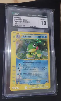 CGC 10 GEM MINT Politoed 2003 Skyridge H23 / H32 Holo SWIRL Pokemon Card TCG - Image 1