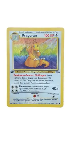Pokemon Card Holo Rare Dragoran 4/62 German Dragonite Fossil 1st Edition - Image 1