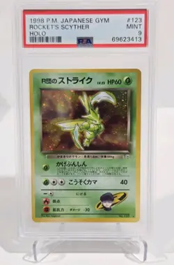 1998 Pokemon Japanese Gym Heroes Rocket's Scyther Holo #123 PSA 9 MINT **SWIRL** - Image 1