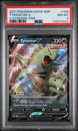 Tyranitar V PSA 8 Mint 2021 Pokemon SWSH BSP V Strikers Tins 109 - Image 1