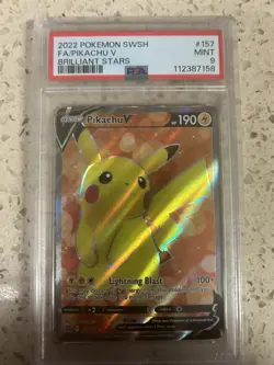2022 POKEMON SWORD & SHIELD BRILLIANT STARS #157 FULL ART/PIKACHU V PSA 9 - Image 1