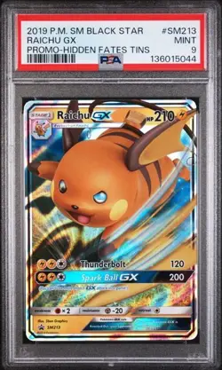 2019 POKEMON SM BLACK STAR PROMO HIDDEN FATES TINS #SM213 RAICHU GX PSA 9 - Image 1