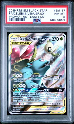 POKEMON SM BLACK STAR PROMO SM167 FULL ART/CELEBI & VENUSAUR GX TAG TEAM - PSA 8 - Image 1