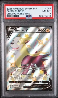 2021 POKEMON SWSH BLACK STAR PROMO SHINING FATES TINS FULL ART/BOLTUND V PSA 8 - Image 1
