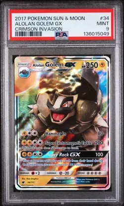 PSA 9 Pokemon Alolan Golem GX 2017 Sun & Moon Crimson Invasion #34/111 - Image 1