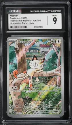 2025 Pokemon Mega Phantasmal Flames Meowth #106 CGC 9 - Image 1