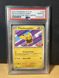 2024 Pokemon Indonesia IDN Promo PIKACHU Batik #154/SV-P Journey Stamp PSA 10!! - Image 1