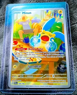 Pokemon TCG Minun Illustration Rare Full Art Holo SV04 Paradox Rift 194/182 - Image 1