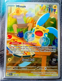 Pokemon TCG Minun Illustration Rare Full Art Holo SV04 Paradox Rift 194/182 - Image 3