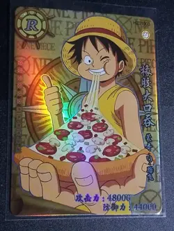 One Piece Luffy Eating Pizza Anime Manga SSR RARE Mint Holo Trading Card CCG TCH - Image 1