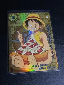 One Piece Luffy Eating Pizza Anime Manga SSR RARE Mint Holo Trading Card CCG TCH - Image 2