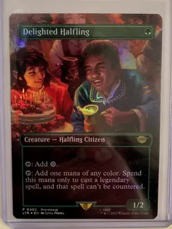 MTG: Tales of Middle Earth- Delighted Halfling - Bordlerless Foil - Prerelease - Image 1