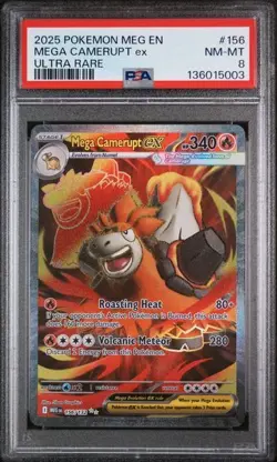 Mega Camerupt ex 2025 Pokemon Mega Evolution - MEG EN #156 Ultra Rare PSA 8 - Image 1