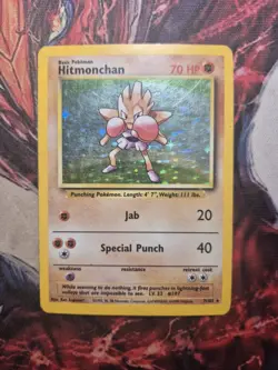 Pokemon TCG Hitmonchan Base Set Holo Unlimited Rare Card 7/102 HP - Image 1