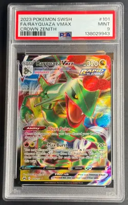 2023 POKEMON SWORD & SHIELD CROWN ZENITH #101 FULL ART/RAYQUAZA VMAX PSA 9 - Image 1