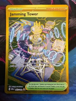 Jamming Tower 243/182 Destined Rivals Gold Hyper Rare Pokemon NM - Image 1
