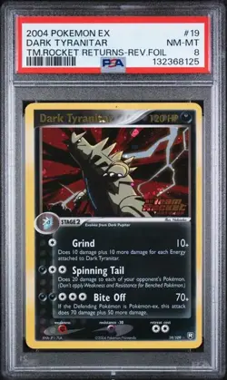2004 POKEMON EX TEAM ROCKET RETURNS #19 DARK TYRANITAR REVERSE HOLO PSA 8 +BONUS - Image 1
