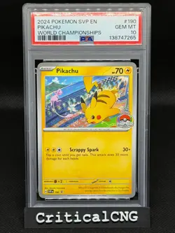 2024 POKEMON SVP EN-SV BLACK STAR PROMO WORLD CHAMPIONSHIPS #190 PIKACHU PSA 10 - Image 1